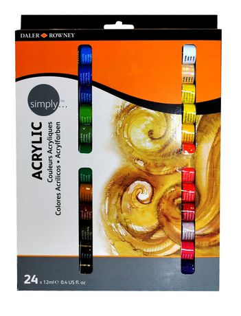 Daler Rowney Simply Pack de 24 Pinturas Acrilicas 12ml - Secado Rapido - Optima Cobertura - Mezclables - Colores Surtidos