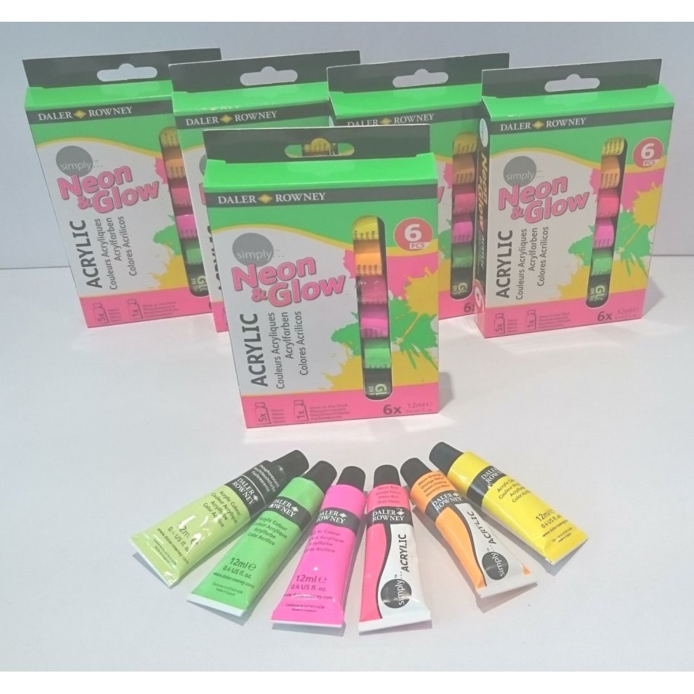 Daler Rowney Simply Pack de 6 Pinturas Acrilicas 12ml - Colores Surtidos Neon