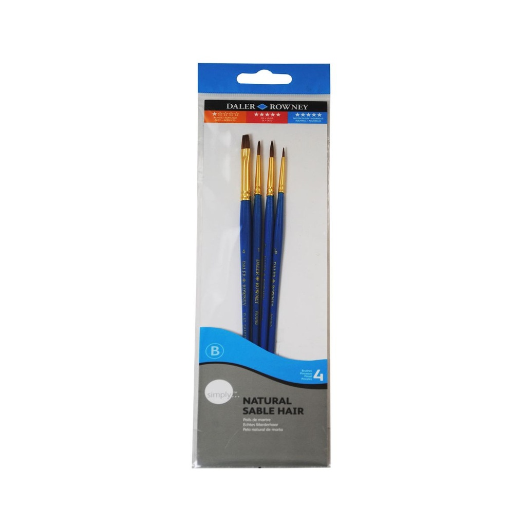 Daler Rowney Simply Pack de 4 Pinceles de Marta - Diseño Ergonomico - Color Azul