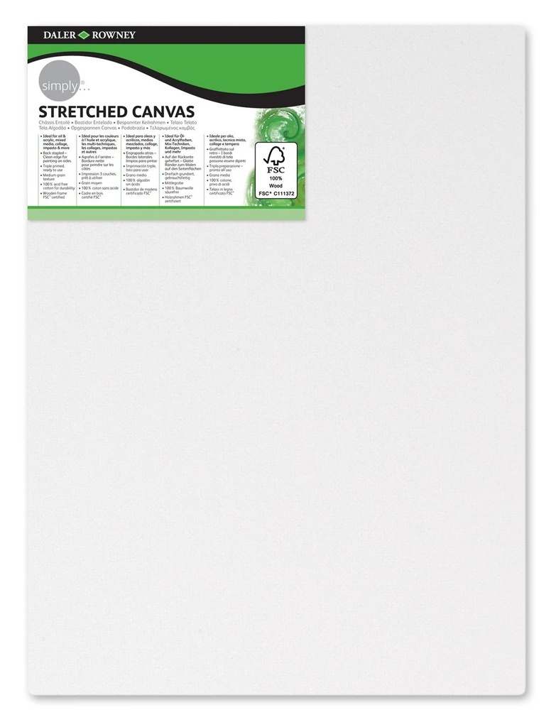 Daler Rowney Simply Bastidor Entelado 18x24cm - Imprimacion Triple - Grano Medio - 100% Algodon sin Acido - 250g