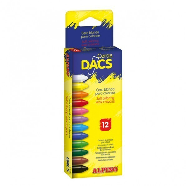 Alpino Pack de 12 Ceras de Colores Dacs - Textura Cremosa - Mezclables - Pintado Suave y Cubriente - Colorido y Creativo - Colores Surtidos