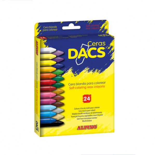 Alpino Dacs Pack de 24 Ceras de Colores - Textura Cremosa - Mezclables - Pintado Suave y Cubriente - Colores Surtidos