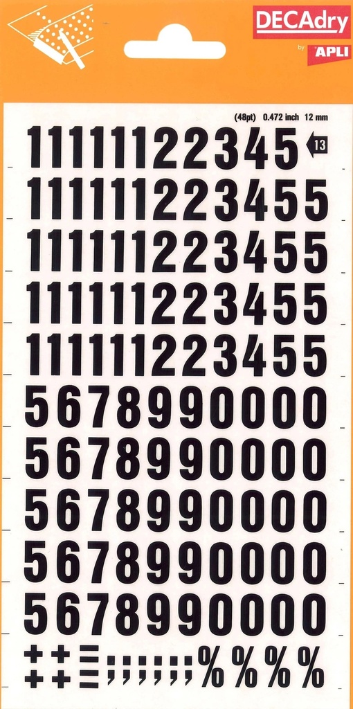 Apli Numeros Transferibles - 12mm - Facil Aplicacion - Negros Intensos - 133 Caracteres - Negro