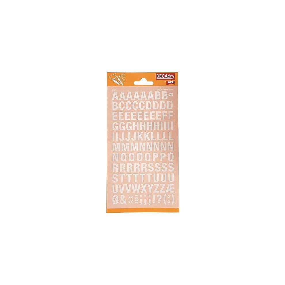 Apli Letras Transferibles Blancas 12mm - Facil Aplicacion - 117 Caracteres - Resistente al Agua - Versatil Blanco