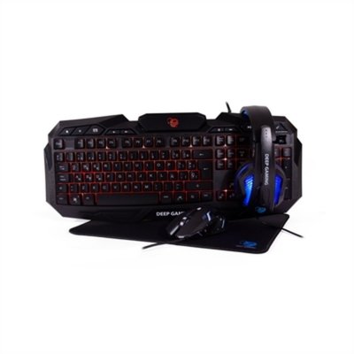 Coolbox Gaming XWing2 Pack Gaming Teclado USB + Raton USB 7200dpi + Auriculares Jack 3.5mm + Alfombrilla - Iluminacion LED en 3 colores - Color Negro