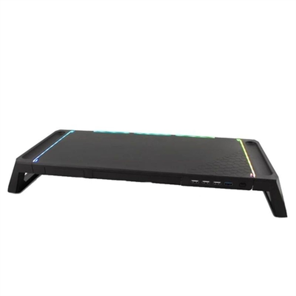 DeepGaming SN06 Soporte para Monitor - Ajustable 2 Alturas - Iluminacion RGB - 3 Puertos USB 2.0 + 1 Puerto USB 3.0 - Color Negro