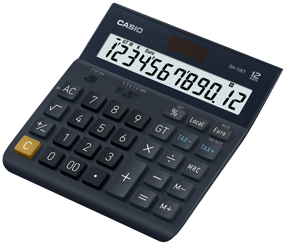 Casio DH-12ET Calculadora de Sobremesa - Pantalla Extragrande de 12 Digitos - Alimentacion Solar y Pilas - Color Azul Oscuro