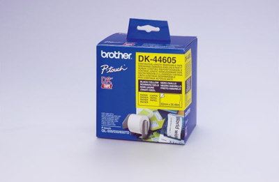 Brother DK44605 - Etiquetas Removibles Originales de Tamaño personalizado - Ancho 62mm x 30,48 metros - Texto negro sobre fondo amarillo