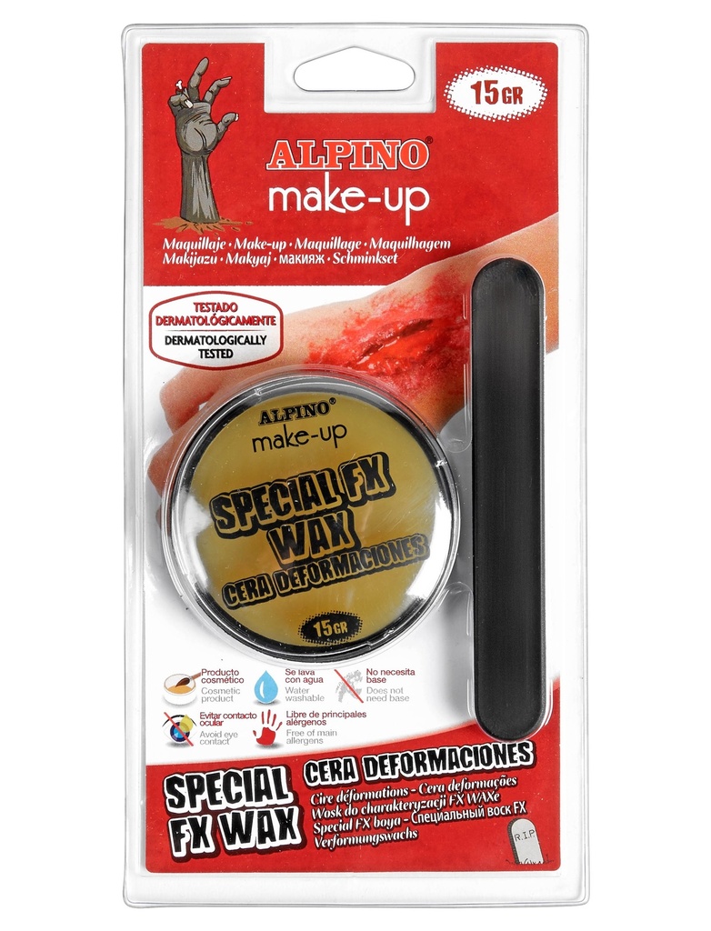 Alpino Special FX Wax Bote de Cera para Efectos de Heridas, Deformaciones, Cicatrices etc... - Contiene Espatula Aplicadora - Se Lava con Agua - Testado Dermatologicamente