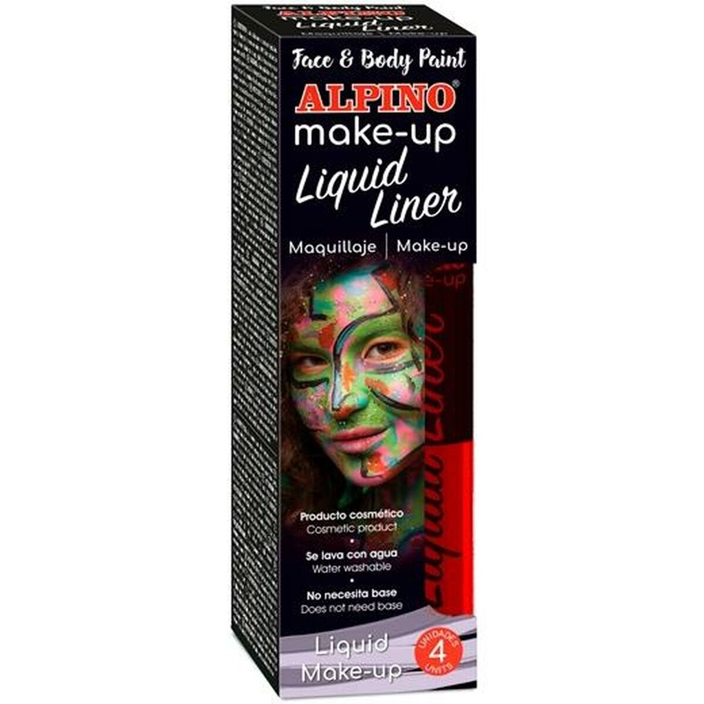 Alpino Make-up Liquid Liner Pack con 4 Botes de Maquillaje Liquido con Aplicador - Se Lava con Agua - Testado Dermatologicamente - Color Rojo