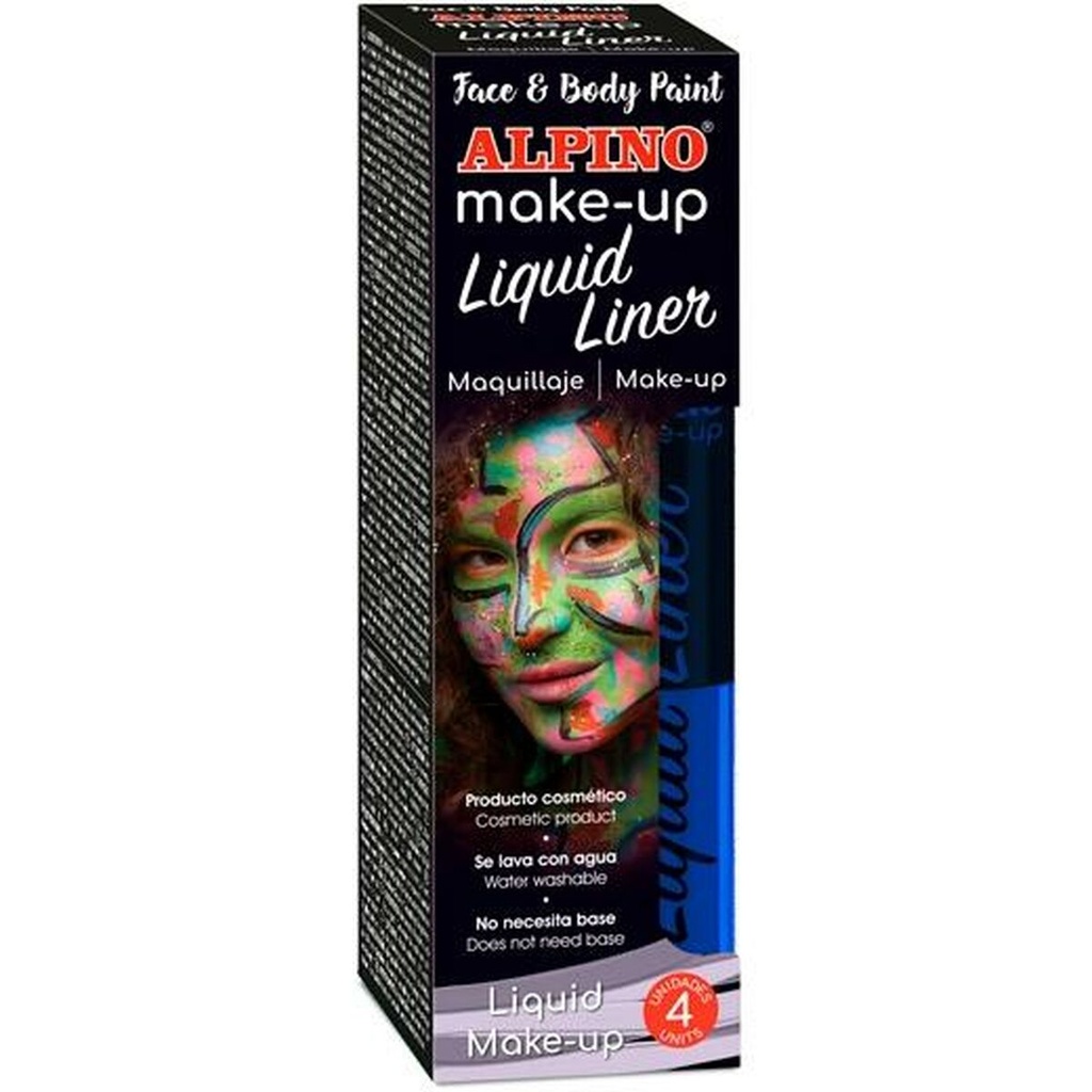 Alpino Make-up Liquid Liner Pack con 4 Botes de Maquillaje Liquido con Aplicador - Se Lava con Agua - Testado Dermatologicamente - Color Azul