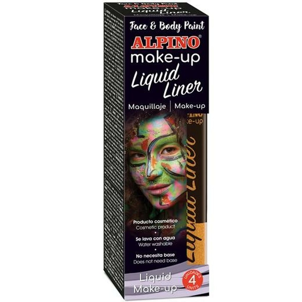 Alpino Make-up Liquid Liner Pack con 4 Botes de Maquillaje Liquido con Aplicador - Se Lava con Agua - Testado Dermatologicamente - Color Oro