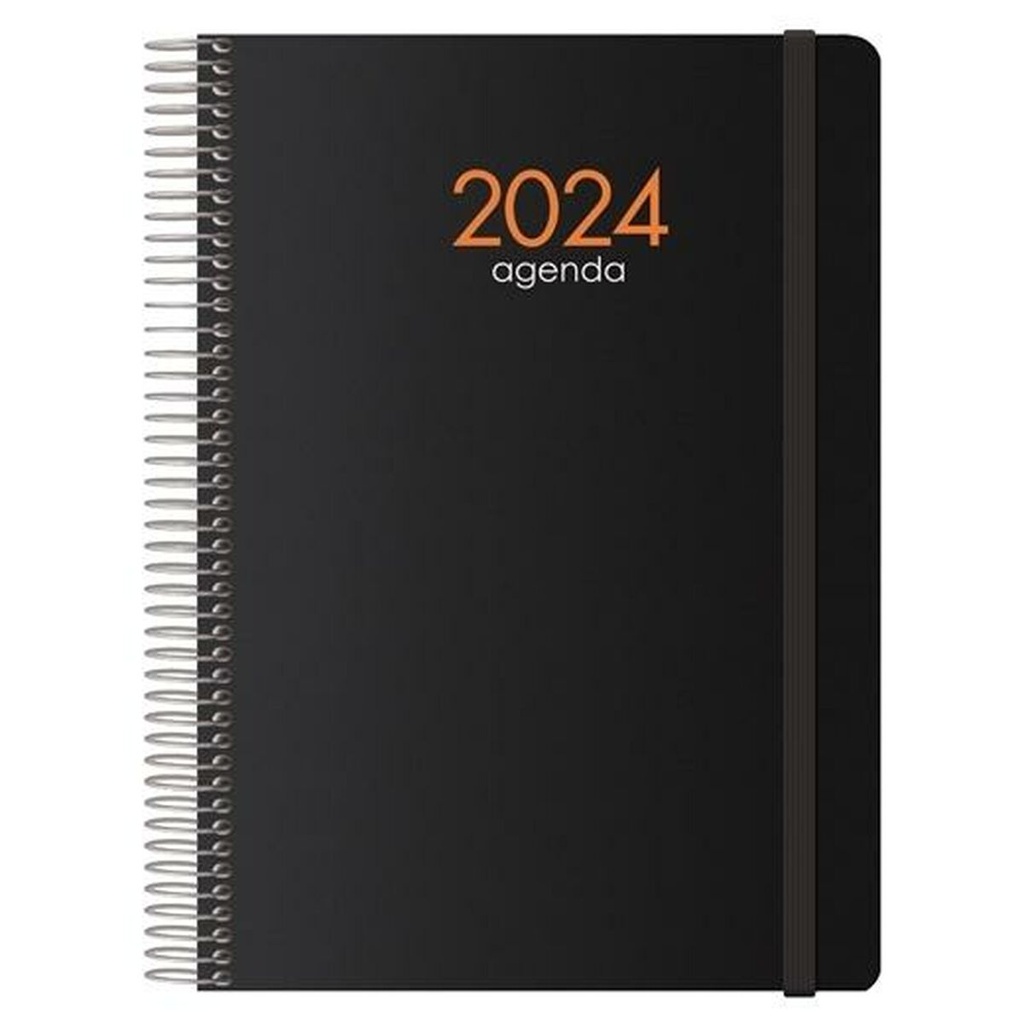 Dohe Syncro Agenda Anual - Semana Vista - Cubierta de Plastico - Cierre con Goma Elastica - Tamaño 15x21cm - Color Negro