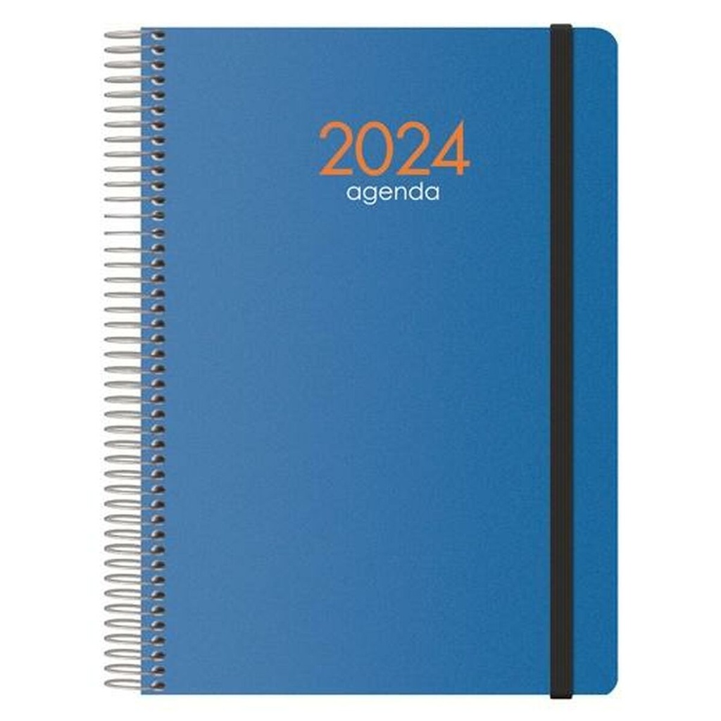 Dohe Syncro Agenda Anual - Semana Vista - Cubierta de Plastico - Cierre con Goma Elastica - Tamaño 15x21cm - Color Azul