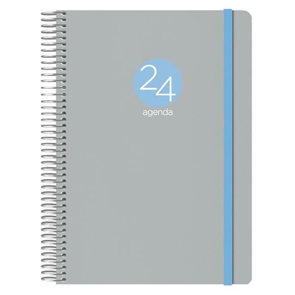 Dohe Menphis Agenda Anual - Dia Pagina - Cubierta de Plastico - Sabado y Domingo misma Pagina - Cierre con Goma Elastica - Tamaño 15x21cm - Color Gris