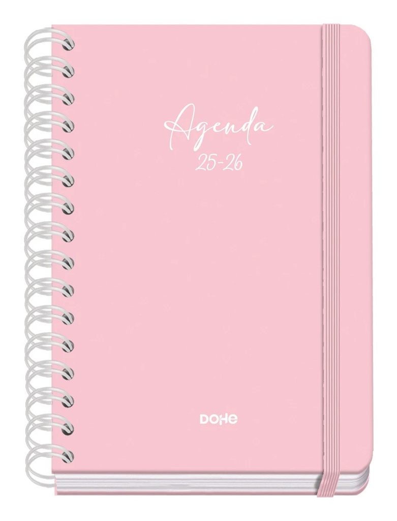 Dohe Serenity Agenda Escolar 25/26 Espiral Wire?o A5 - Semana Vista - Papel 80g/m2 - 4 Hojas de Pegatinas - Cubierta de Carton Plastificado - Cierre con Goma Elastica - Color Rosa