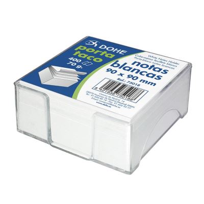Dohe Soporte de Sobremesa con Bloque de Notas - 90x90mm - Papel Blanco de 70g - Fabricado en Plastico Inyectado Transparente