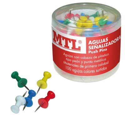 Dohe Caja de 100 Agujas de Señalizacion - Cabeza de Plastico - Punta Metalica de Primera Calidad - Colores Surtidos