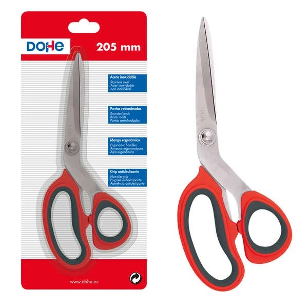 Dohe Tijeras de Acero Inoxidable - Puntas Redondeadas - Mango Ergonomico de Plastico y Caucho - Blister Individual