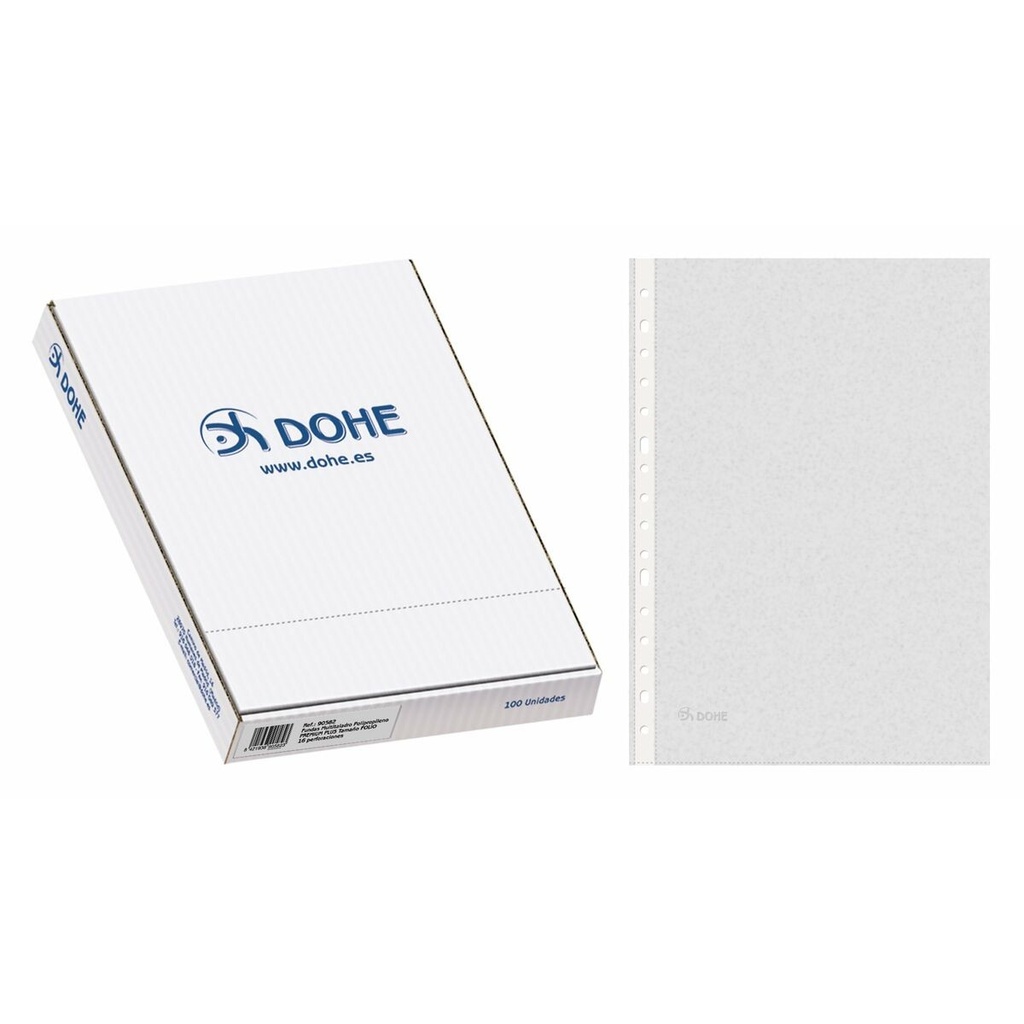 Dohe Premium Plus Pack de 100 Fundas Multitaladro Tamaño Folio - Polipropileno Rugoso - 16 Perforaciones