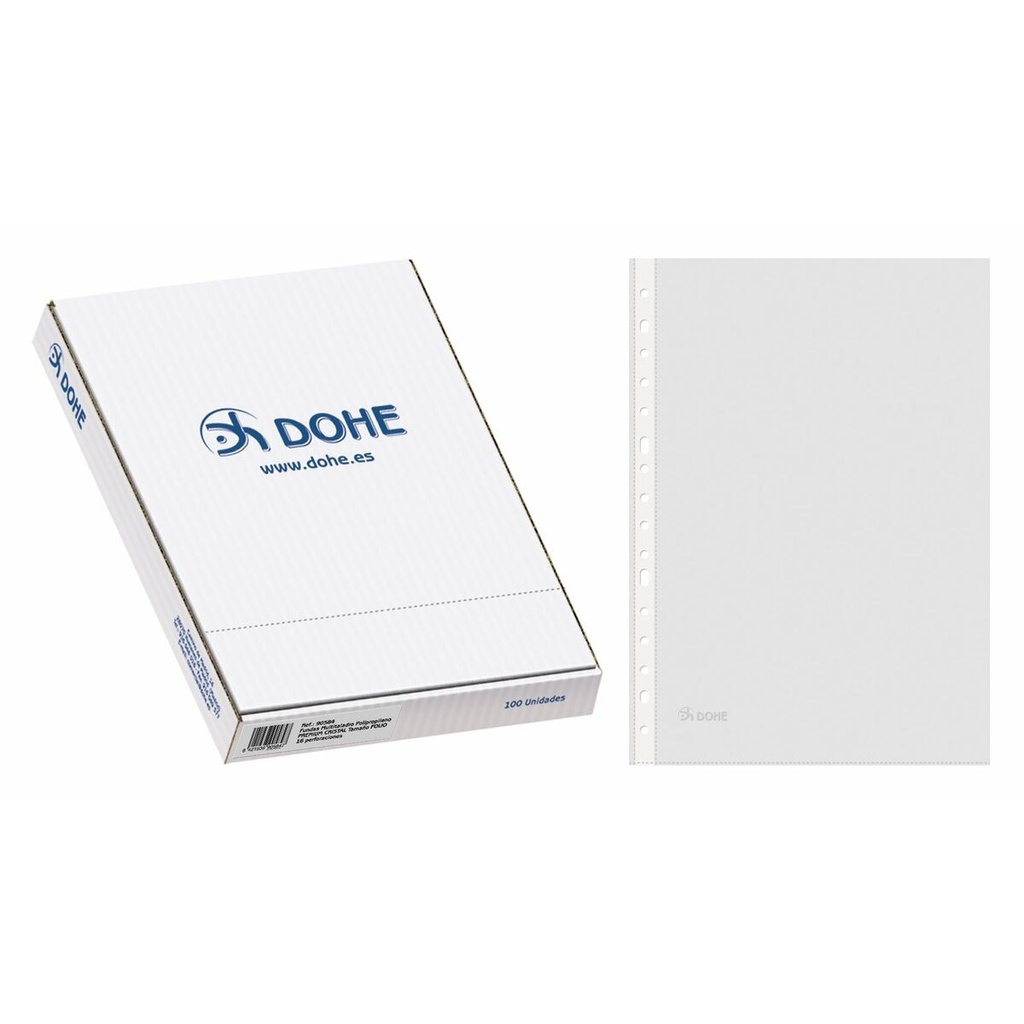 Dohe 100 Fundas Multitaladro en Polipropileno Liso Cristal - 16 Perforaciones