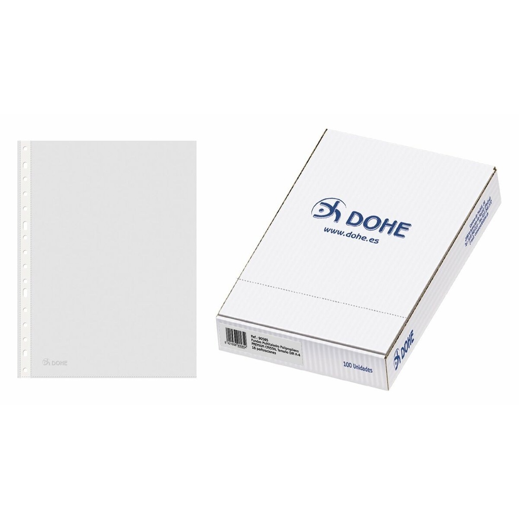 Dohe 100 Fundas Multitaladro con 16 Perforaciones en Polipropileno Liso Cristal - Resistente y Duradero