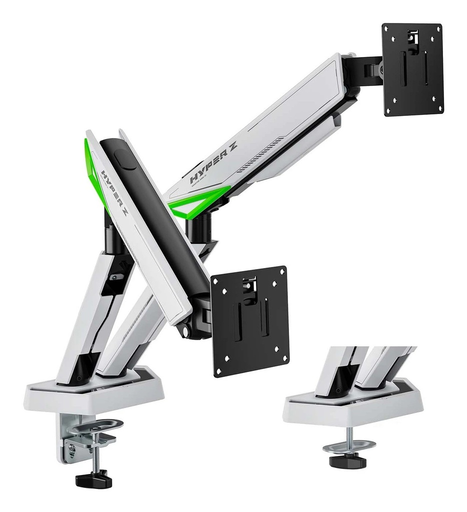 Aisens Soporte de Mesa Gaming Contrapeso Giratorio e Inclinable Para Monitor-TV 16kg - 3 Pivotes - 2 Brazos - 17"-38" - Color Blanco