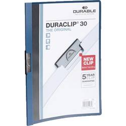 Durable Duraclip 30 Carpeta de Plastico con Clip de Acero - Tamaño A4 - Capacidad hasta 30 Hojas - Parte Posterior Rigida Color Azul Oscuro