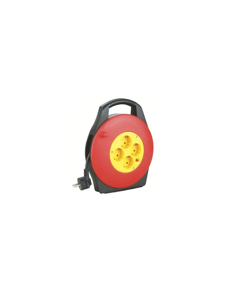 Elbat Enrollador Alargador con Proteccion Termica - 4 Shukos - Carga Maxima Enrollado 1100W, Desenrollado 3200W - Cable de 10m
