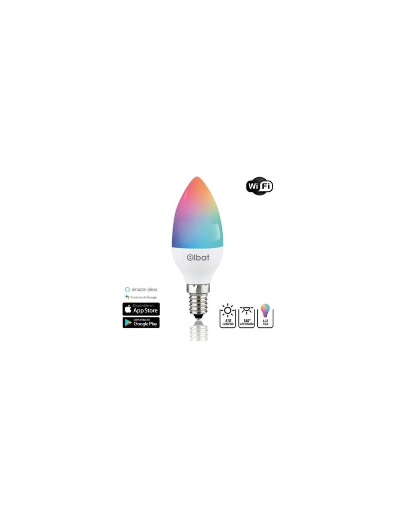 Elbat Bombilla LED Vela Smart Wi-Fi C37 E14 5W 470lm RGB - Temperatura 2700K a los 6000K - Control de Voz - Control Remoto - 3 Modos de Color: Frio, Natural y Calido