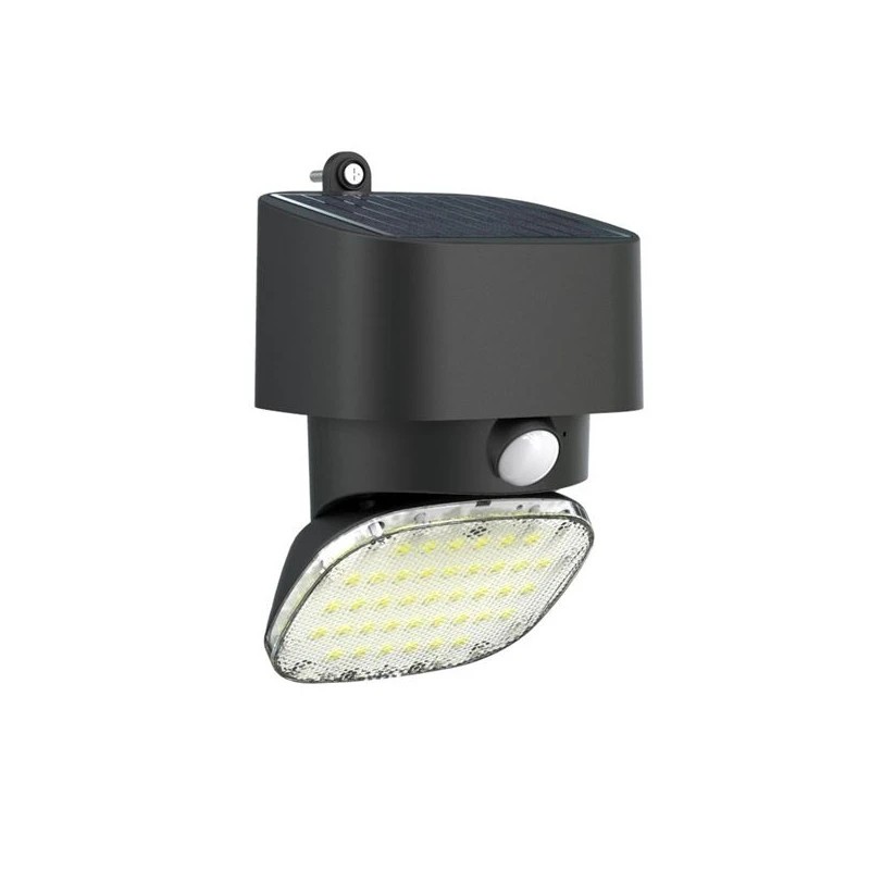 Elbat Foco Solar 2000LM - Luz Fria 6000K - Regulacion Vertical y Horizontal - Panel Solar 1W - IP65 - Color Negro