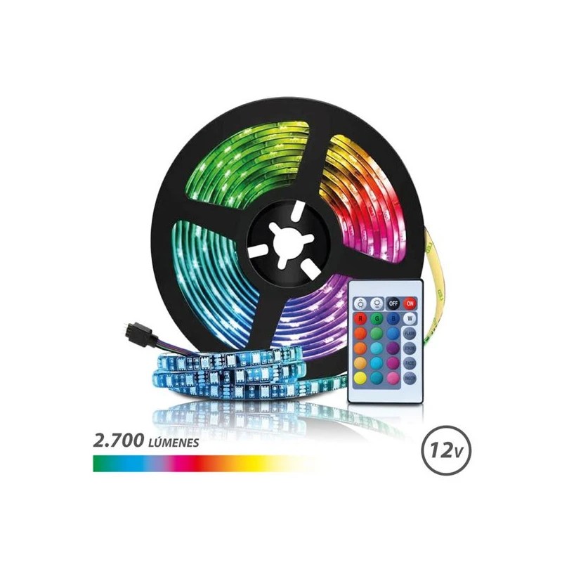 Elbat Tira LED RGB 12V 2700lm - 30 Led por Metro - Control Remoto - Longitud 5m