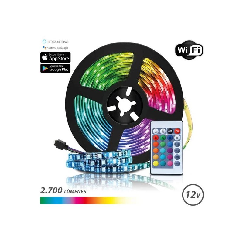 Elbat Tira LED RGB WiFi 12V 2700lm - 30 Led por Metro - Control Remoto - Longitud 5m