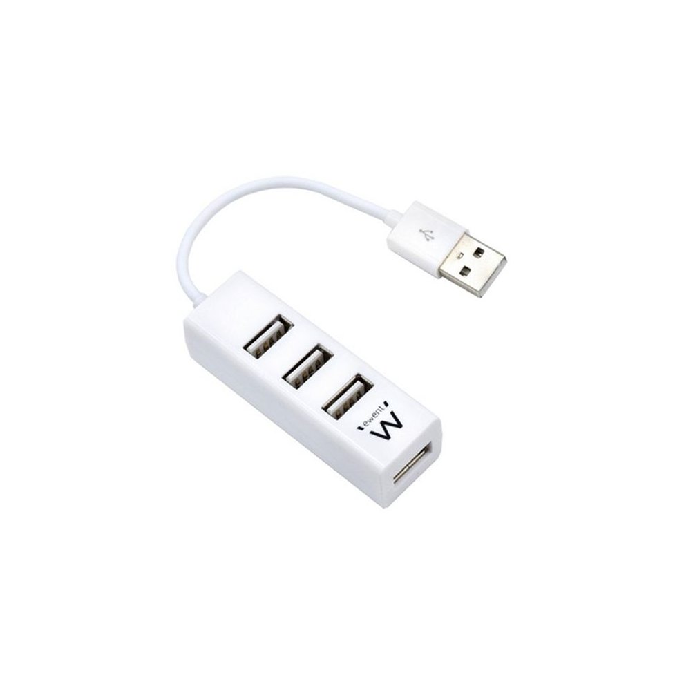 Ewent EW1122 Mini-Hub 4 Puertos USB 2.0 - Cable 12cm - Color Blanco