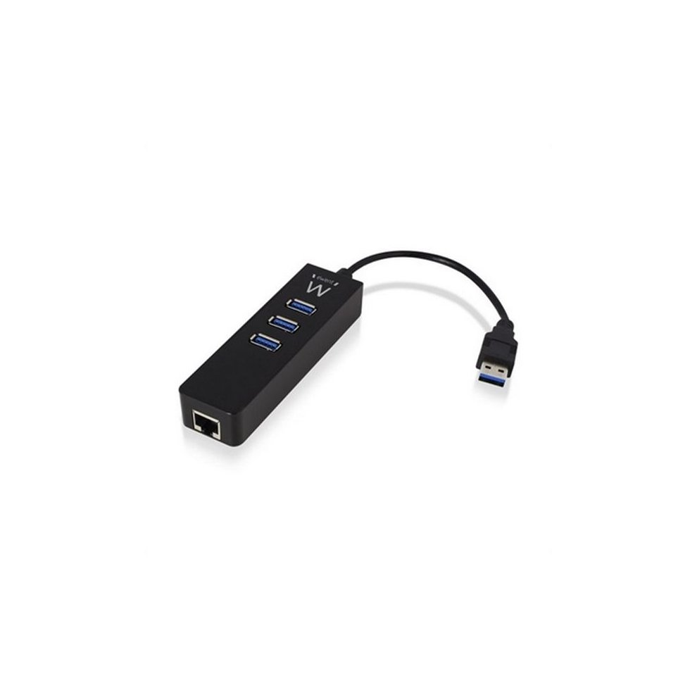 Ewent EW1140 Hub 3Puertos USB3.2 - Puerto de Red Gigabit - Color Negro