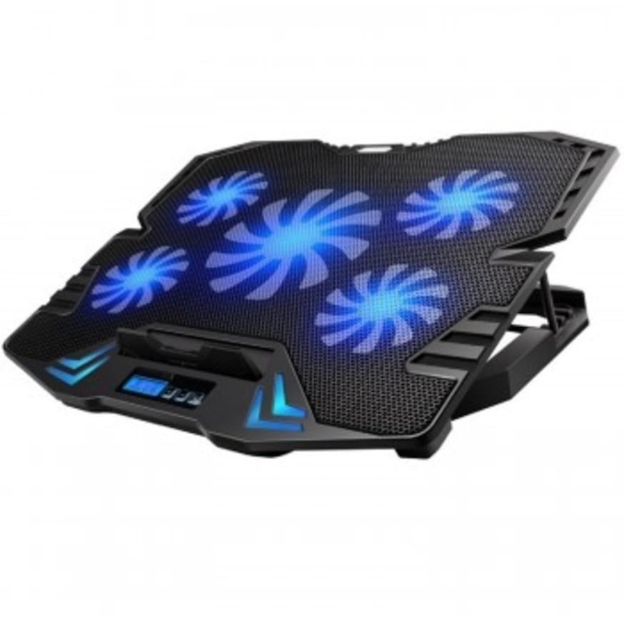 Ewent Soporte para Portatil - 5 Ventiladores Silenciosos hasta 17" - 2 Puertos USB - 5 Velocidades de Ventilador - 2 Modos de Enfriamiento - Color Negro