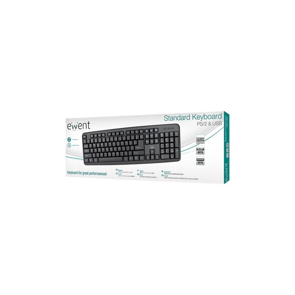 Ewent Teclado con Cable - Diseño Slim - Cable USB-A de 1.35m - Color Negro