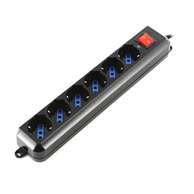 Ewent Regleta de Energia - 6 Enchufes - Version Schuko - 16A con Interruptor de Encendido/Apagado - Proteccion contra Sobrecarga - Cable de 1.5m - Color Negro