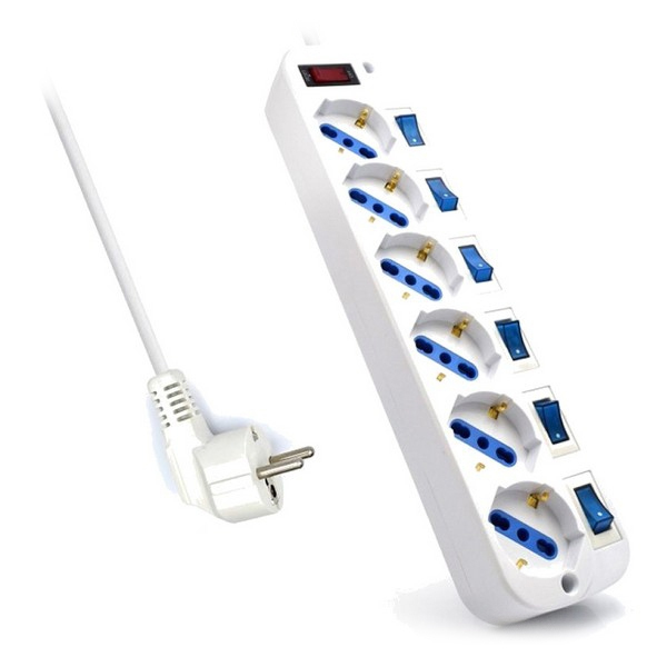 Ewent Regleta de Energia - 6 enchufes - Version Schuko - 16A con Interruptor de Encendido/Apagado en cada Puerto - Protector contra Sobretensiones - Cable de 5m - Color Blanco