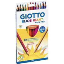 Giotto Elios Giant Wood Free Pack de 12 Lapices Triangulares de Colores - Sin Madera - Mina 5 mm - Colores Surtidos