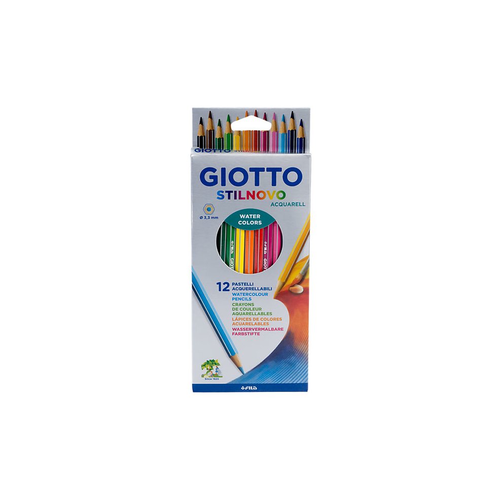 Giotto Stilnovo Acquarell Pack de 12 Lapices de Colores Acuarelables Hexagonales - Mina 3.3 mm - Madera - Colores Surtidos