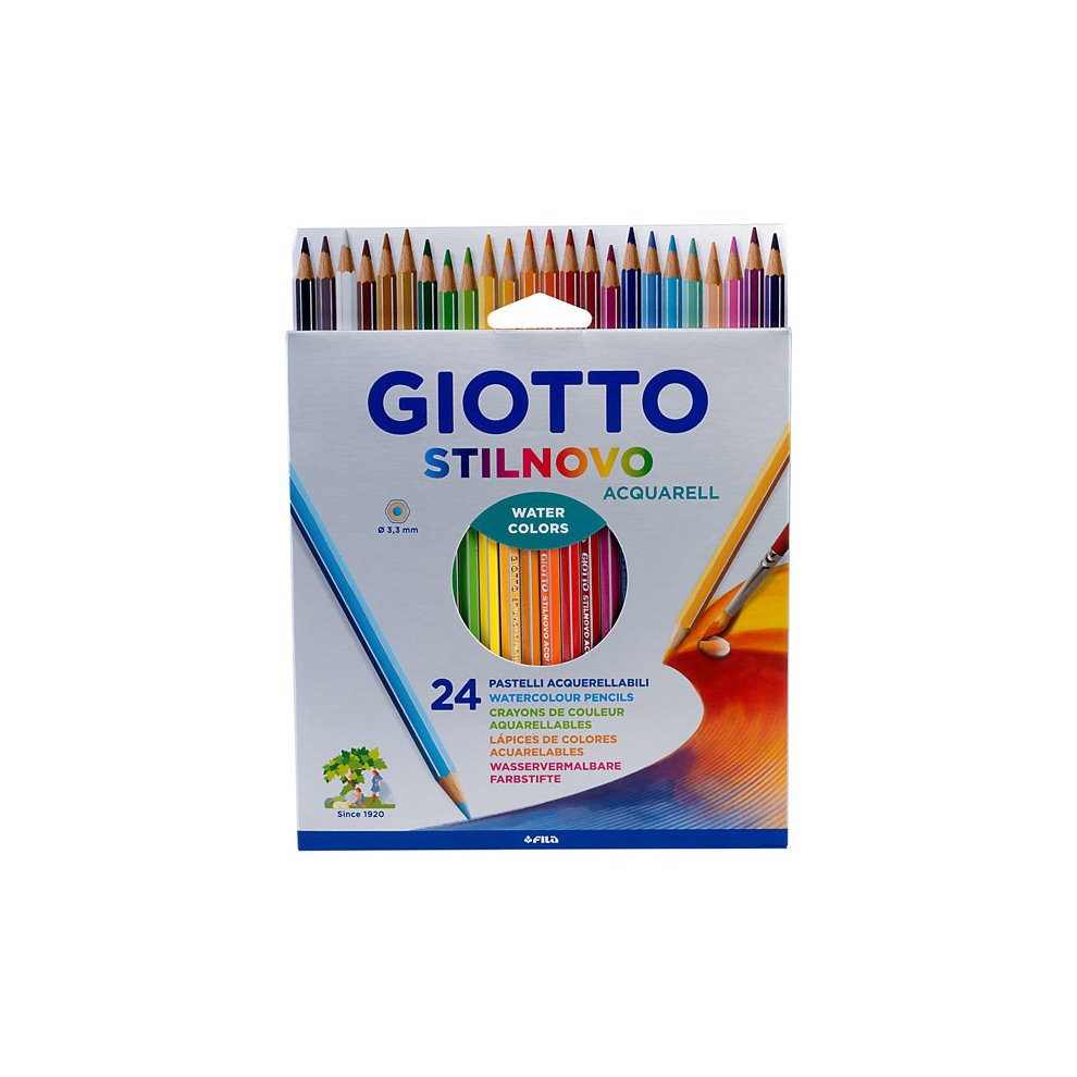 Giotto Stilnovo Acquarell Pack de 24 Lapices de Colores Acuarelables Hexagonales - Mina 3.3 mm - Madera - Colores Surtidos