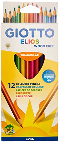 Giotto Elios Wood Free Pack de 12 Lapices Triangulares de Colores - Sin Madera - Mina 3.3 mm - Colores Surtidos