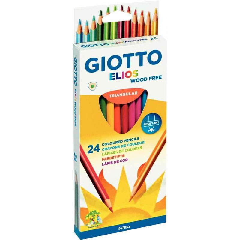 Giotto Elios Giant Wood Free Pack de 24 Lapices Triangulares de Colores - Sin Madera - Mina 5 mm - Colores Surtidos