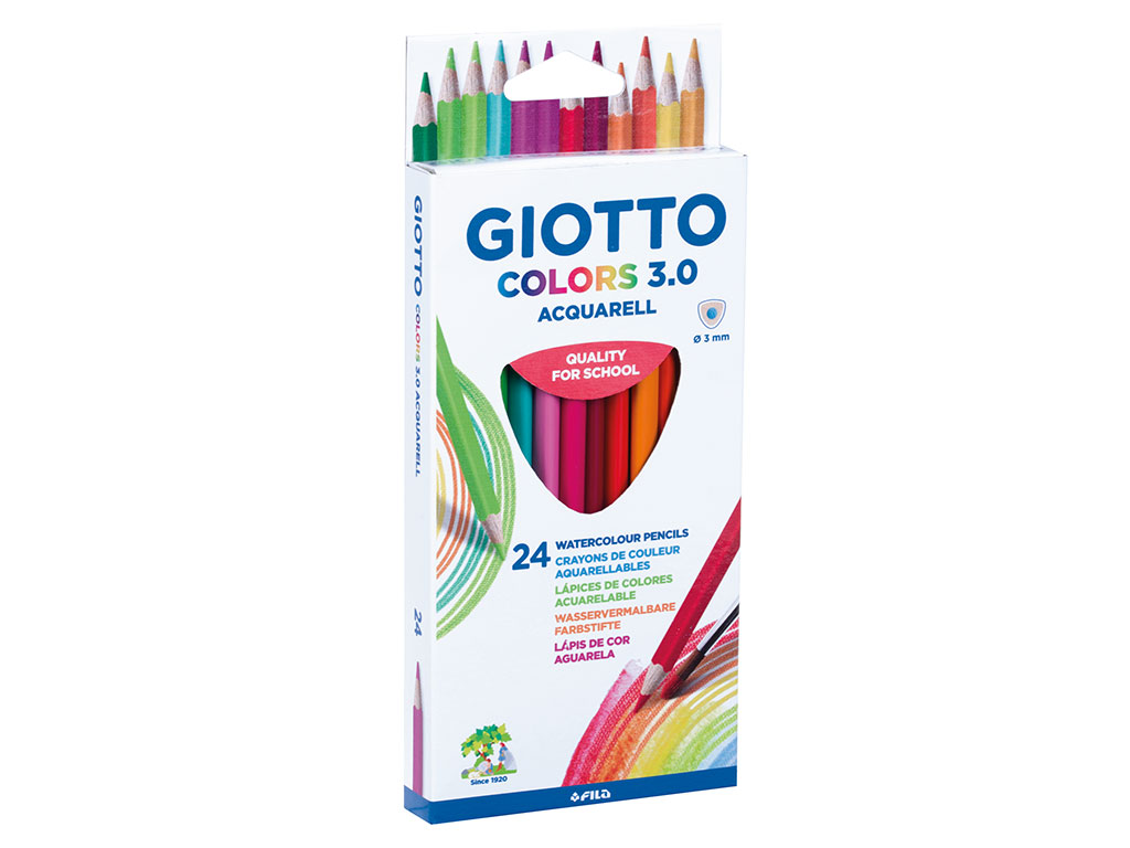 Giotto Colors Acquarell 3.0 Pack de 24 Lapices Triangulares de Colores Acuarelables - Mina 3 mm - Madera - Colores Surtidos