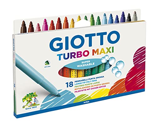 Giotto Turbo Maxi Pack de 24 Rotuladores - Punta Gruesa 5mm - Tinta al Agua - Lavable - Colores Surtidos
