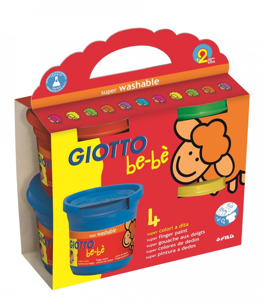 Giotto Bebe Pack de 4 Botes de Pintura para Dedos - 150ml - Facil Aplicacion - Colores Surtidos
