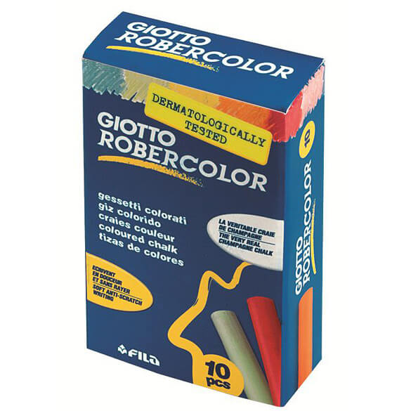 Giotto Robercolor Pack de 10 Tizas Redondas de Colores - Testadas Dermatologicamente - Compactas y Duraderas - Colores Surtidos