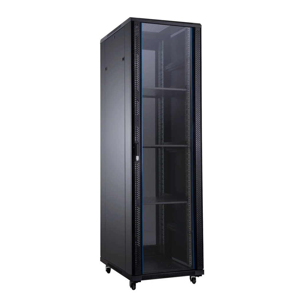 Aiten Data AI8847 Armario de Suelo 47U - Ancho 800 - Fondo 800 - Incluye 2 Bandejas Fijas - 4 Ventiladores 120mm - 1 Base 8 Tomas - 2 Cerraduras Laterales - Ruedas con freno- Color Negro