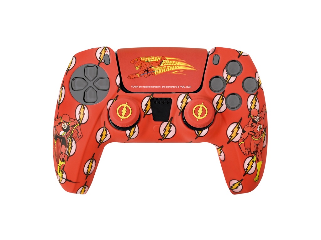 FR-TEC Set de Silicona y Grips de Flash para Dualsense - Funda Lisa y Aterciopelada - Agarre Mejorado con Logo en Relieve - Proteccion y Personalizacion Del Touchpad - Color Rojo